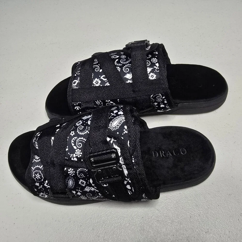 DRACO Slides Mens Shoes Size 12, 12.5, 13, 13.5 Black Sandals Bandana + Bag NEW